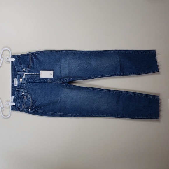 Good American Good Classic Raw Hem High Rise Jeans Blue940 - Picture 2 of 5